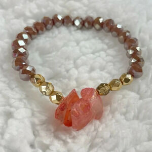 Handmade Beaded Stretch Bracelet, Beautiful Pink Stones, Gold and Mauve Beads